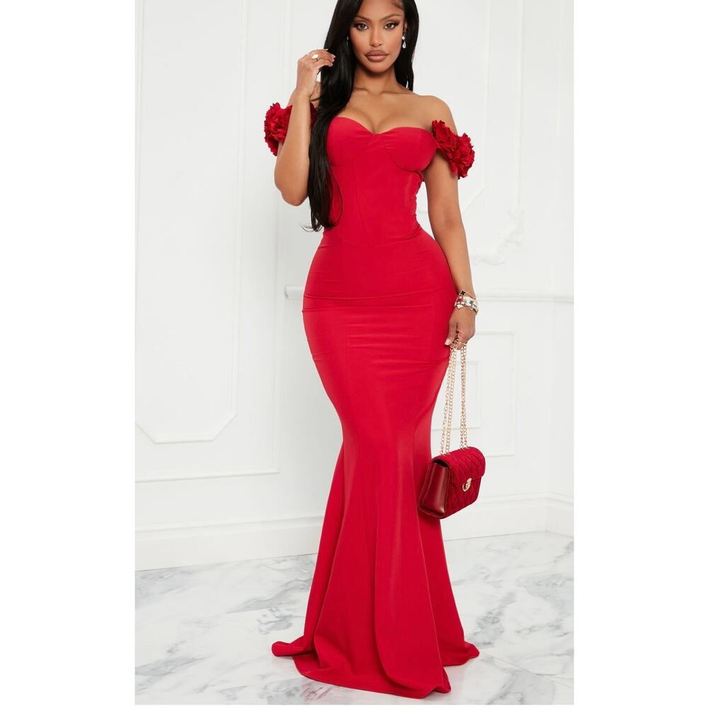 FASHIONNOVA ROSIE MAXI DRESS-RED-SIZE 1X